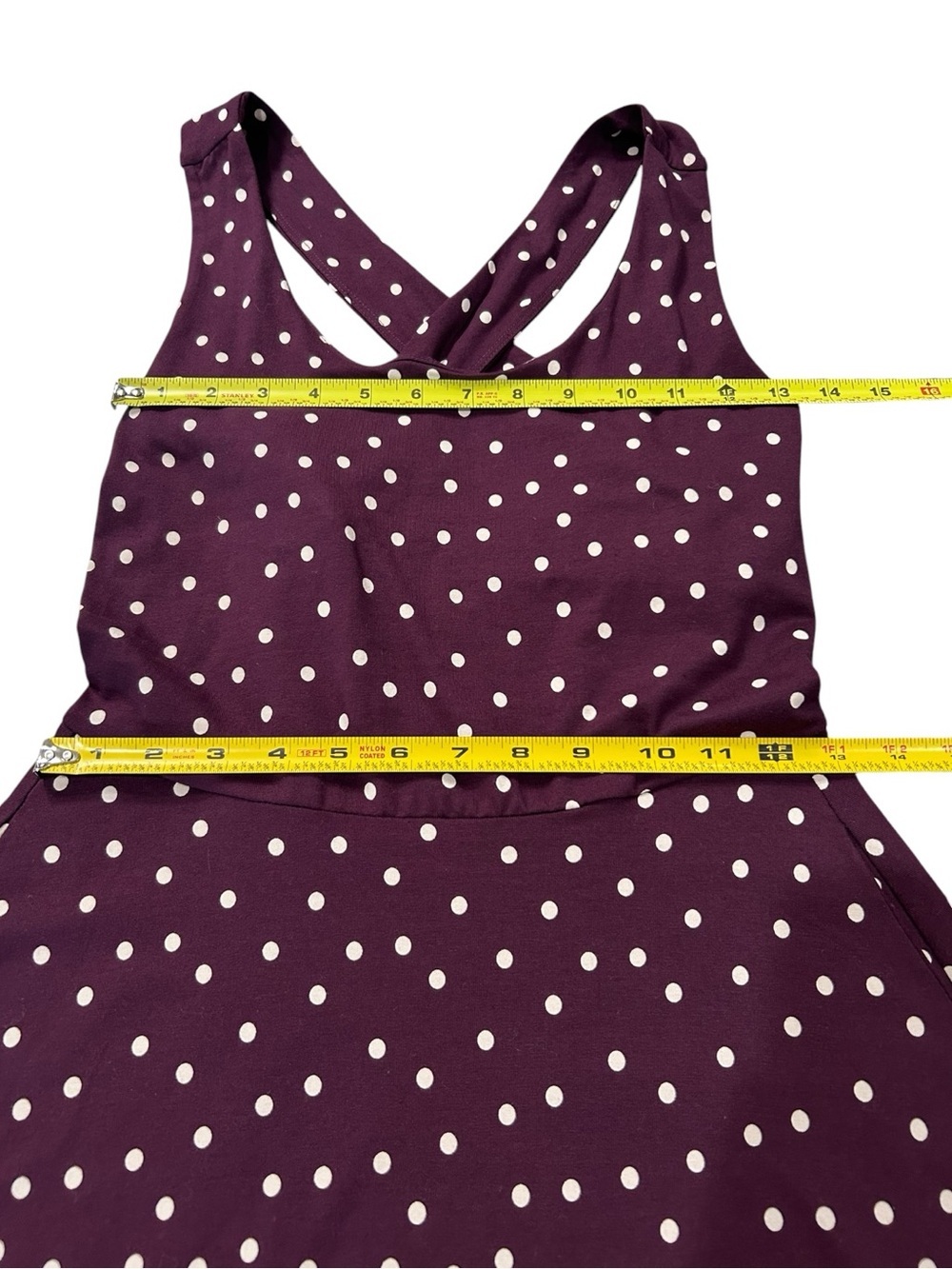 Pact Organic Fit & Flare Maxi Dress NWOT Sz S Purple White Polka Dots Cotton - Picture 15 of 16